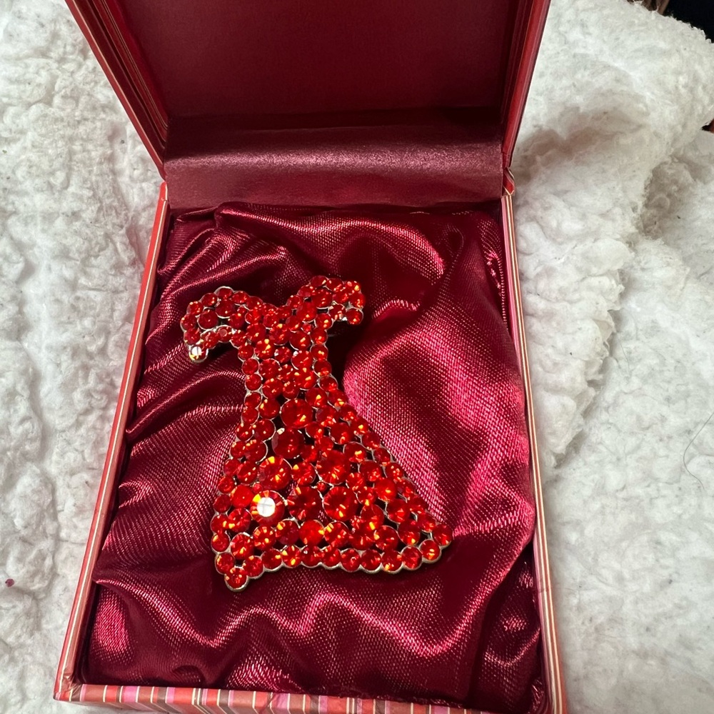 American Heart Association Elegant Red Dress Brooch